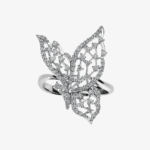 White gold ring in butterfly shape with pavé-set diamonds from the LightWings collection by Leo Pizzo.