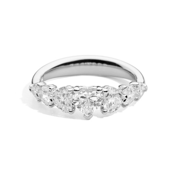 Bague en or blanc 18 kt avec 5 diamants taille brillant décalés Recarlo