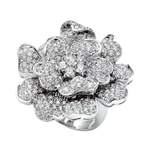 Anillo Flor Oro Blanco 18QT & Diamantes Flora Leo Pizzo