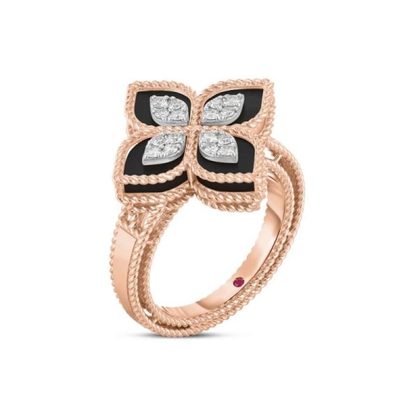 Anell Or Rosa 18 QT & Diamants-Jade Negre Princess Flower Roberto Coin ADV888R-RGDBJ