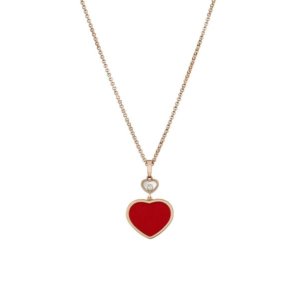 Penjoll Or rosa & Diamants pedra Roja Happy Hearts Chopard