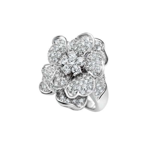 Bague petite fleur or blanc 18K & diamants flore Leo Pizzo