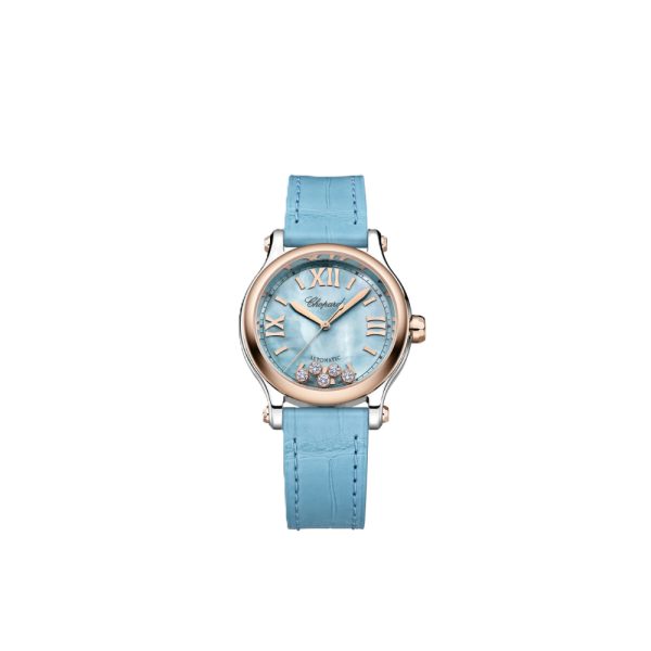 Chopard Happy Sport 33mm turquoise mother-of-pearl watch with blue strap