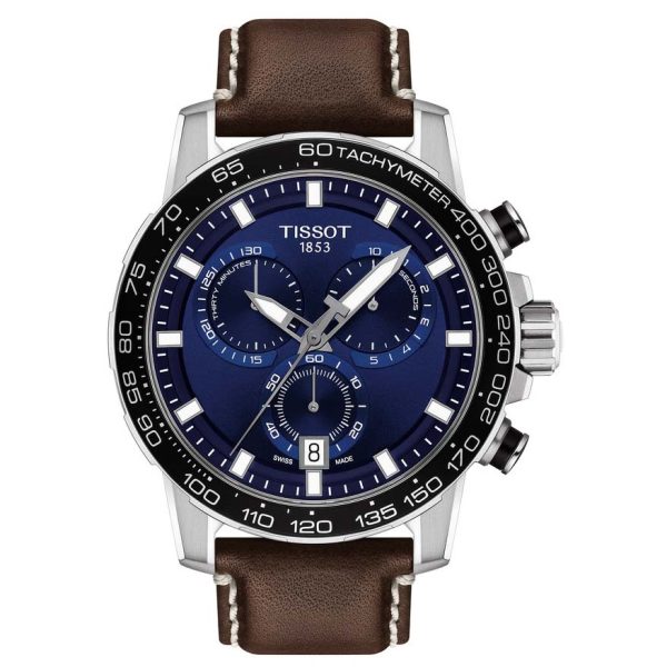 T1256SL CADRAN BLEU ACIER & CUIR MARRON CHRONOGRAPHE SUPERSPORT 45,5 MM TISSOT