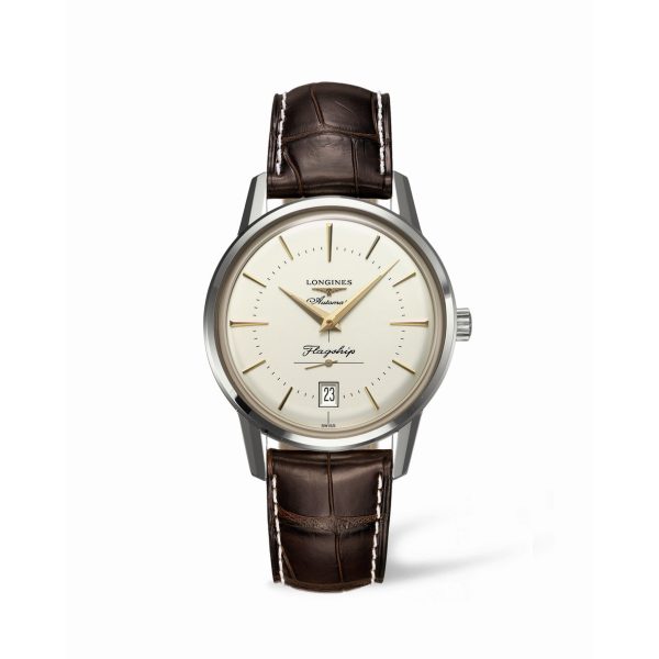 STEEL WASTCH & SILVER DIAL-LEATHER FLAGSHIP LONGINES L4795