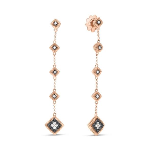 Pendientes largos oro rosa 18 QT & diamantes blancos-negros Palazzo Ducale Roberto Coin