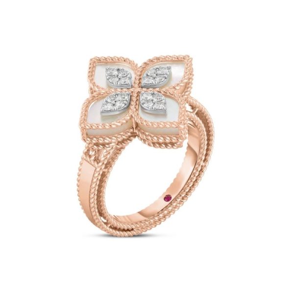 Anillo oro rosa 18 QT & diamantes nácar natural princess flower Roberto Coin