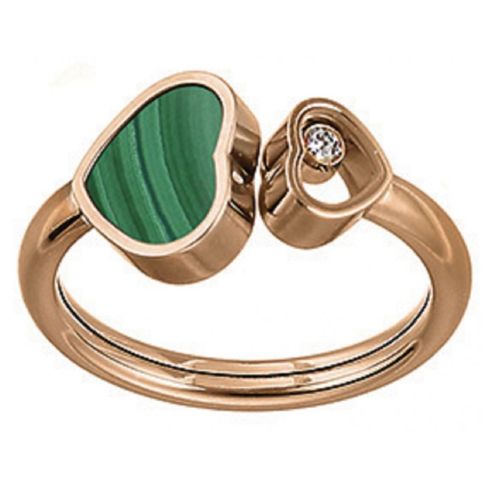 Ethical Rose Gold Ring & Diamonds Green Malachite Happy Hearts Chopard