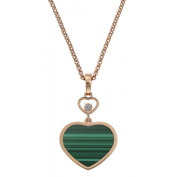 Ethical Rose Gold Pendant & Diamonds Green Malachite Happy Hearts Chopard