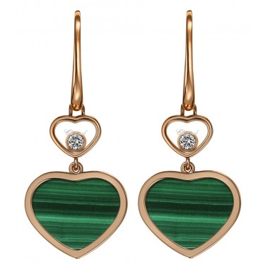 Pendientes Oro rosa ético & Diamantes Malaquita verde Happy Hearts Chopard