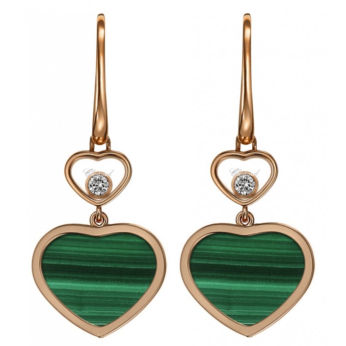 Ethical Rose Gold Earrings & Diamonds Green Malachite Happy Hearts Chopard