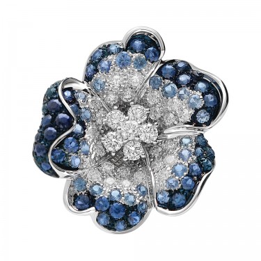Bague Fleur Or Blanc 18K & Diamants Saphirs Bleus Flora Leo Pizzo