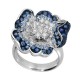 Anell Flor Or Blanc 18QT & Diamants Safirs blaus Flora Leo Pizzo