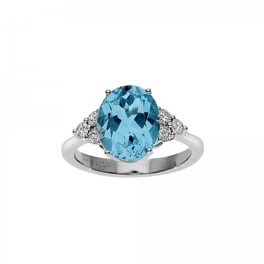 WHITE GOLD RING WITH DIAMONDS & BLUE SAPPHIRE LEO PIZZO