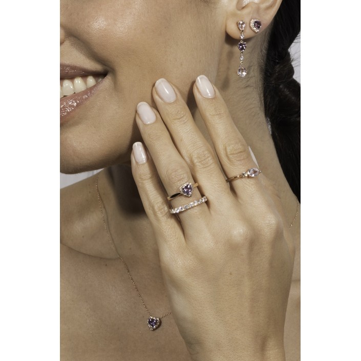 Boucles d'Oreilles Or Rose 18K & Diamants-Améthyste Suïssa Joiers
