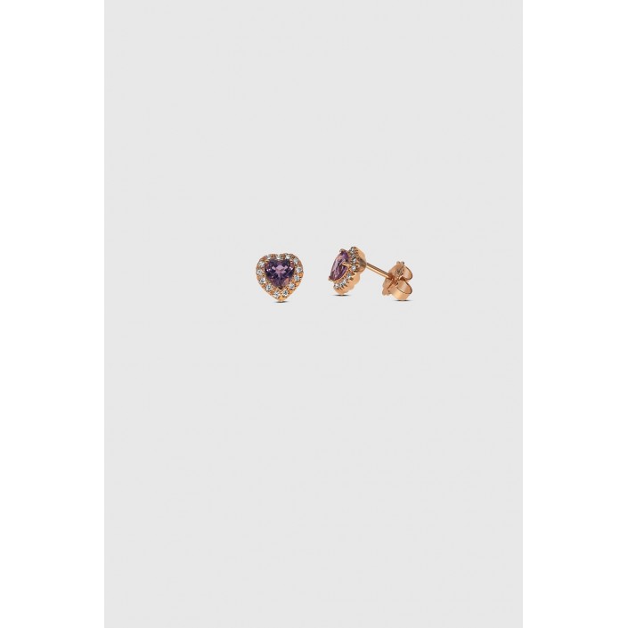 Boucles d'Oreilles Or Rose 18K & Diamants-Améthyste Suïssa Joiers