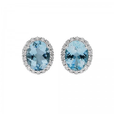 WHITE GOLD EARRING WITH DIAMONDS & OVAL BLUE SAPPHIRE LEO PIZZO