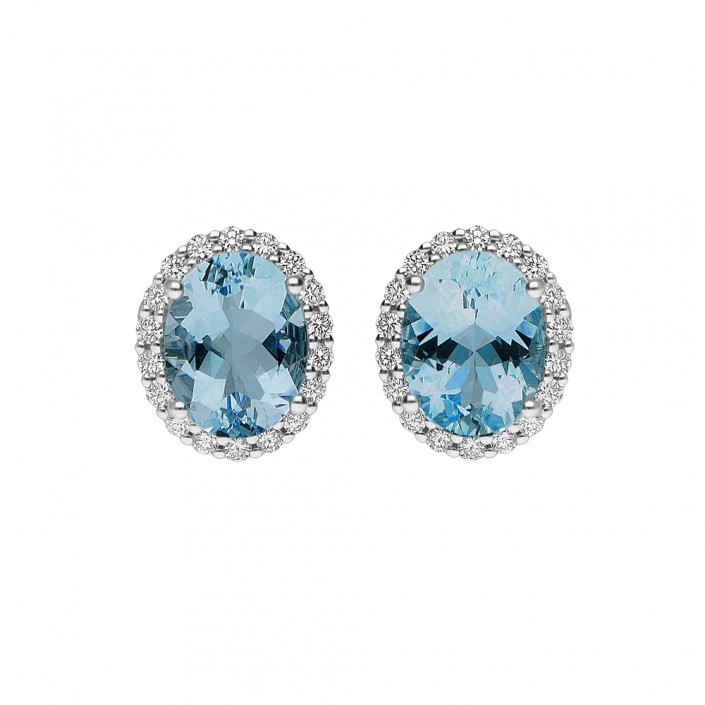 WHITE GOLD EARRING WITH DIAMONDS & OVAL BLUE SAPPHIRE LEO PIZZO
