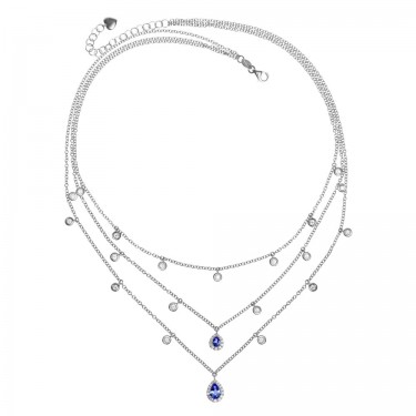 Three chain necklace 18 kt white gold diamonds and sapphires Dangling Leo Pizzo