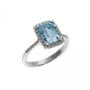 WHITE GOLD RING WITH DIAMONDS & SQUARE BLUE SAPPHIRE LEO PIZZO