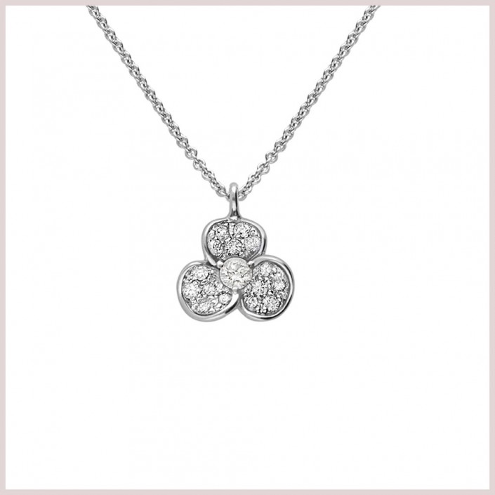 18 KT WHITE GOLD FLOWER SHAPED NECKLACE & DIAMONDS CANDY FLORA LEO PIZZO 27755B2-WGD