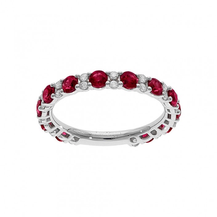 18 kt white gold ring with diamonds and rubies Color Leo Pizzo