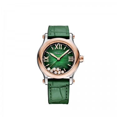 Rellotge acer or rosa diamants nàcar verd Happy Sport Chopard