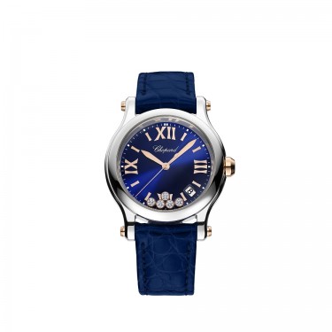 Steel watch diamonds blue Happy Sport Chopard