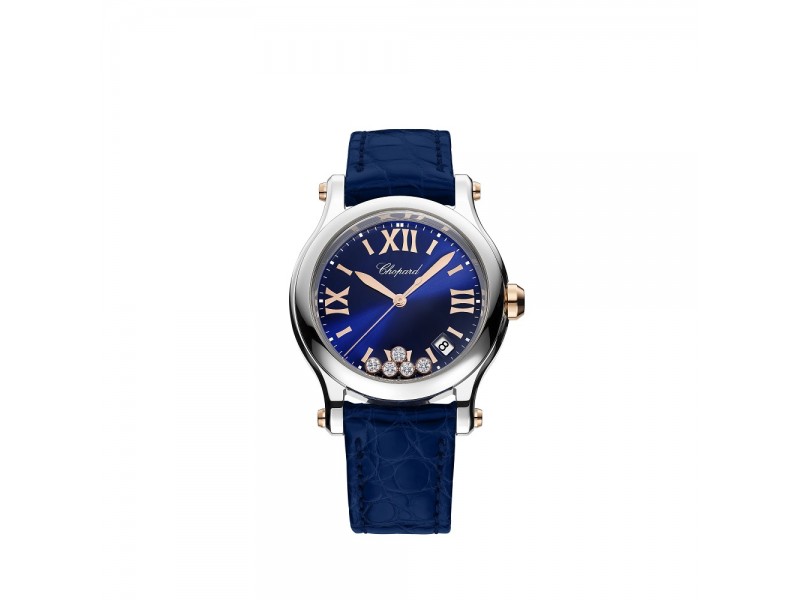 Steel watch diamonds blue Happy Sport Chopard