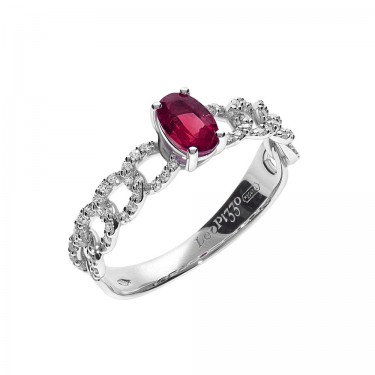 18 kt white gold ring with diamonds and ruby Colour Leo Pizzo