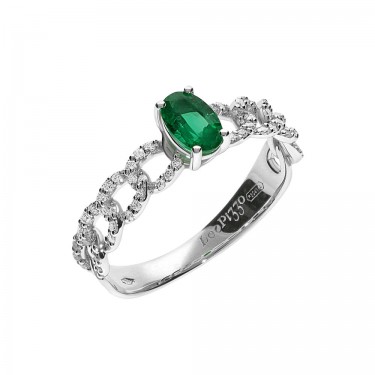18 kt white gold ring with diamonds and emerald Colour Leo Pizzo