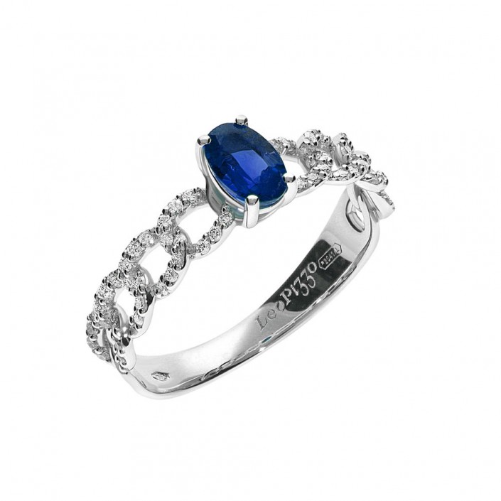 18 kt white gold ring with diamonds and sapphire Colour Leo Pizzo