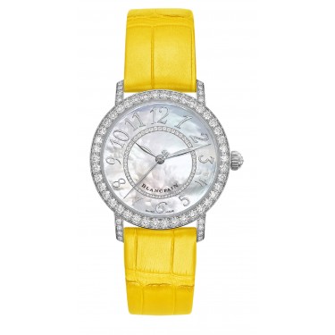 WHITE GOLD WATCH & NATURAL MOTHER OF PEARL-DIAMONDS-AUTOMATIC YELLOW LADYBIRD BLANCPAIN 3660MPWG 
