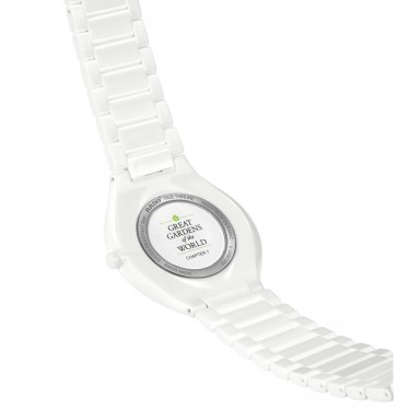 WHITE CERAMIC WATCH & FACETED SAPPHIRE CRYSTAL 39MM GREAT GARDENS OF THE WORLD TRUE THINLINE RADO