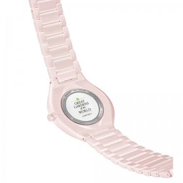 PINK CERAMIC WATCH & FACETED SAPPHIRE CRYSTAL 39MM GREAT GARDENS OF THE WORLD TRUE THINLINE RADO