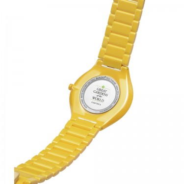 YELLOW CERAMIC WATCH & FACETED SAPPHIRE CRYSTAL 39MM GREAT GARDENS OF THE WORLD TRUE THINLINE RADO