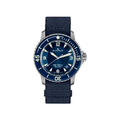 Titanium watch with blue Nato strap Fifty Fathoms Blancpain