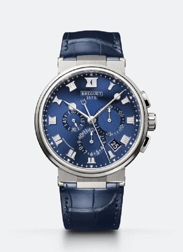 TITANIUM WATCH BLUE LEATHER DATE CHRONOGRAPH MARINE BREGUET 5527