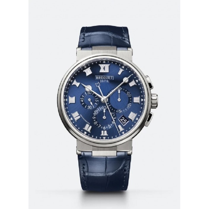 TITANIUM WATCH BLUE LEATHER DATE CHRONOGRAPH MARINE BREGUET 5527