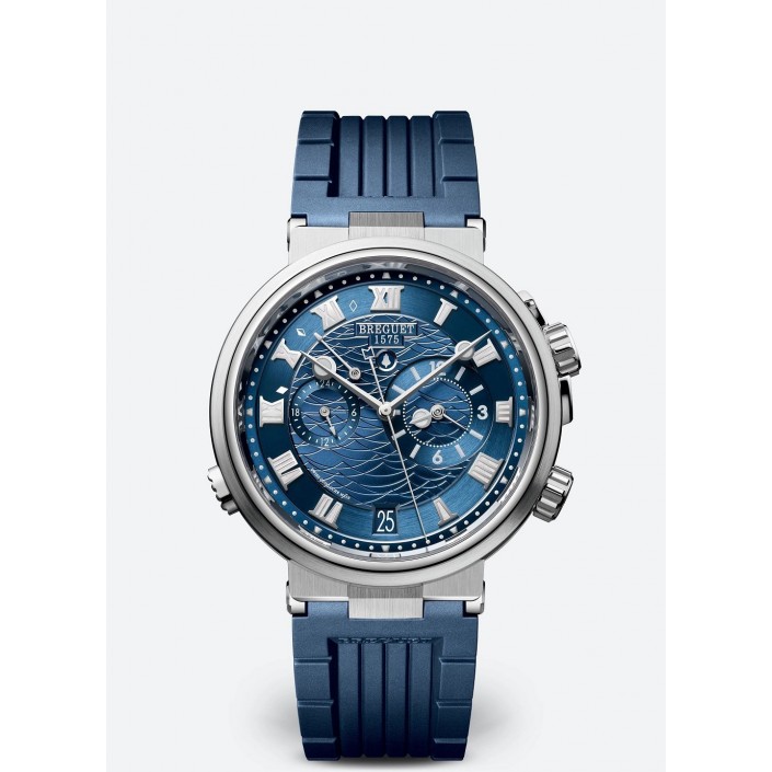 Montre Marine en or blanc et cuir bleu, alarme musicale Tradition
Breguet