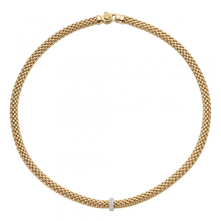 Flexible necklace yellow gold with pavé diamonds Fope