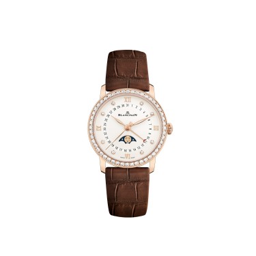 RED GOLD WATCH & DIAMONDS-WHITE DIAL-LEATHER MOONPHASE AUTOMATIC BLANCPAIN 6126