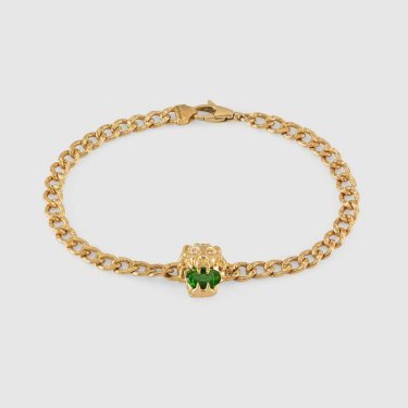 BRACELET YELLOW GOLD & EMERALD CRYSTAL LION HEAD GUCCI