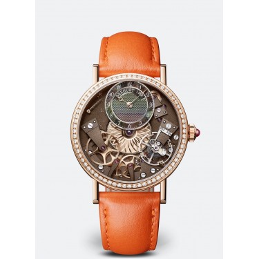 Pink gold watch & diamonds orange leather Tradition Dame Breguet