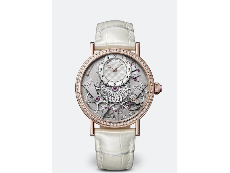 Montre or rose cuir blanc diamants Tradition Dame Breguet