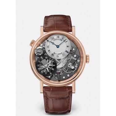 Rose gold & brown leather watch GMT Tradition Breguet