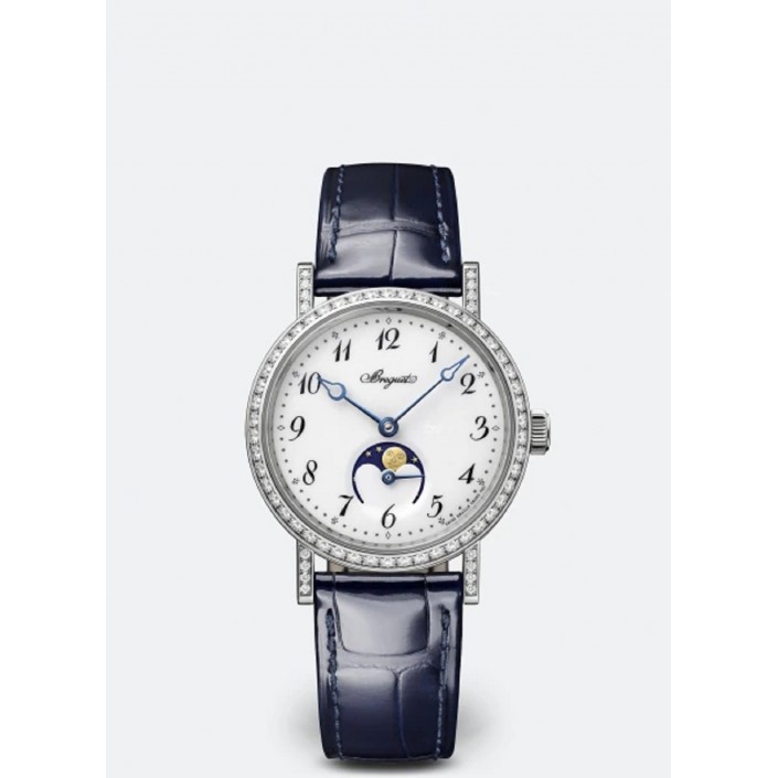 MONTRE OR BLANC DIAMANTS CUIR PHASE DE LUNE CLASSIQUE BREGUET 9088