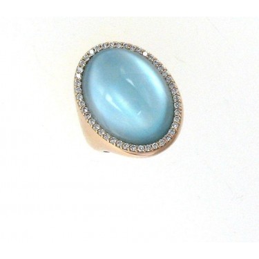 18 KT PINK GOLD & BLUE TOPAZ-NATURAL MOTHER OF PEARL RING COCKTAIL ROBERTO COIN