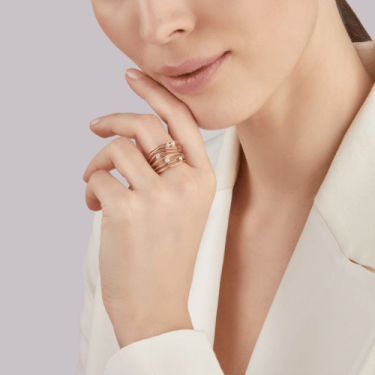 Anell Prestige de cinc bandes d'or rosa amb diamants