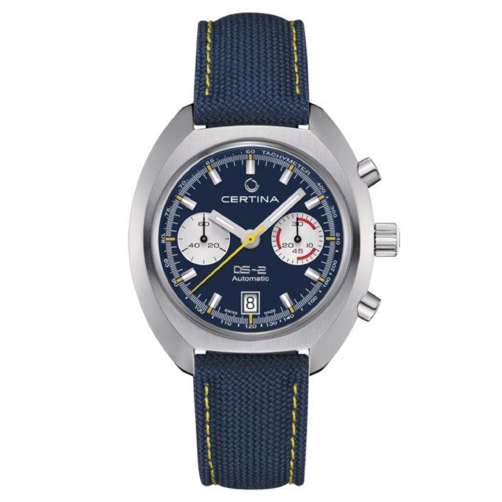 Steel watch and blue dial automatic chronograph DS2 Certina